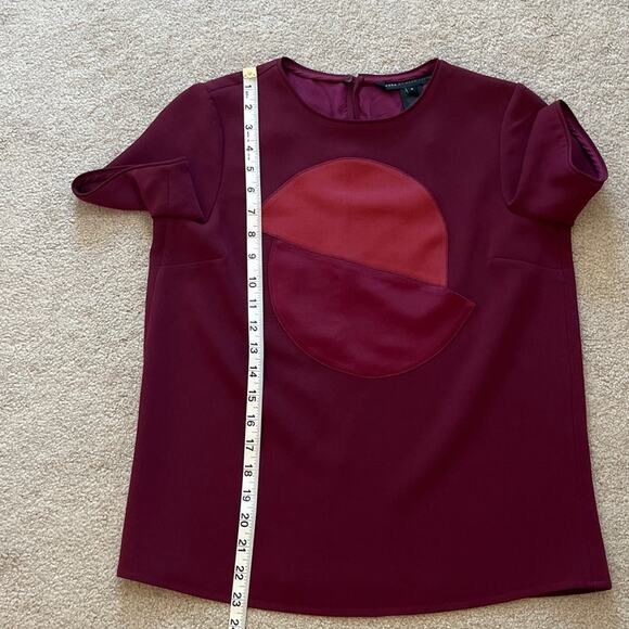 Marc by Marc Jacobs Applique Short Sleeve Blouse Dark Cherry Sz 0 Designer Flaw - Picture 8 of 8